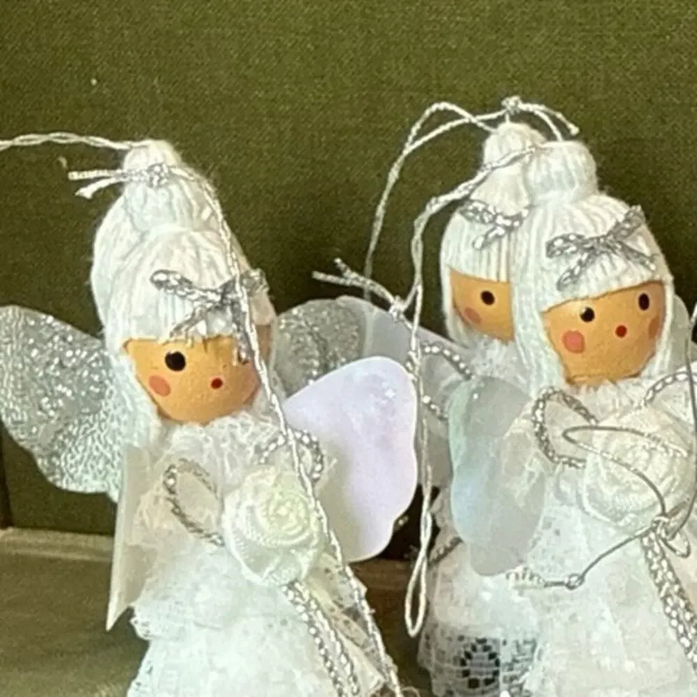 Vintage Angel Ornaments • Set of 6 • Iridescent Wings • 2.75”